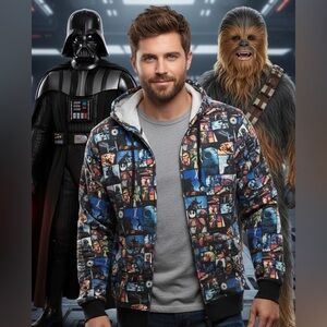 Star Wars All-Over Character Print Full-Zip Hooded Jacket - Size 2XL